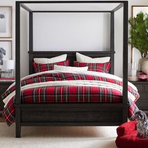 NEW Pottery Barn Stewart Plaid FLANNEL full queen Quilted Reversible Comforter